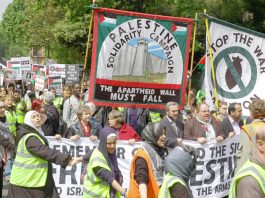 Palestinian supporters marching last month in London on the anniversary of the May 15 1948 ‘Nakba’ the beginning of the Palestinian exodus