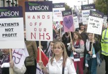 UNISON members campaigning to defend the NHS against a government bent on privatising it
