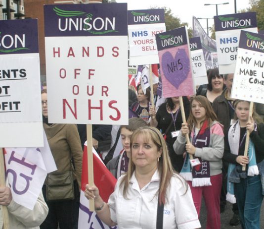 UNISON members campaigning to defend the NHS against a government bent on privatising it
