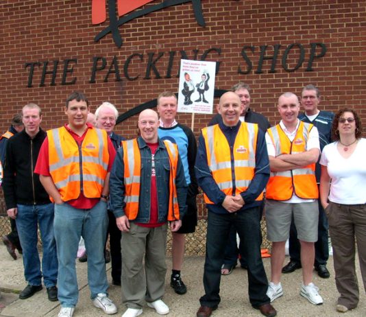 Postal workers on the picket line at Nine Elms mail centre during the 2007 pay strike