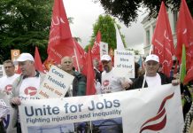 Corus workers in the front of the ‘Unite for Jobs’ march in Birmingham on May 16