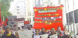 Young Socialists Student Society marching against all fees and demanding the restoration of free education