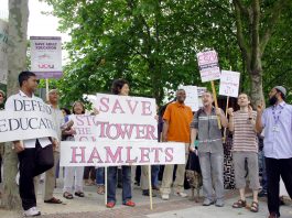 University and College Union strikers picket line at Tower Hamlets College on Friday