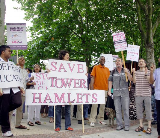 University and College Union strikers picket line at Tower Hamlets College on Friday