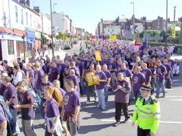 A section of the FBU national demonstration in Liverpool on September 15 2006 in support of the Merseyside FBU strike against fire service cuts