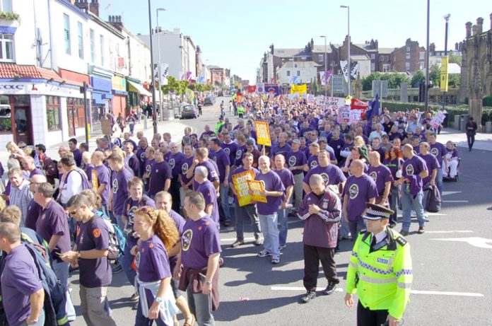 A section of the FBU national demonstration in Liverpool on September 15 2006 in support of the Merseyside FBU strike against fire service cuts