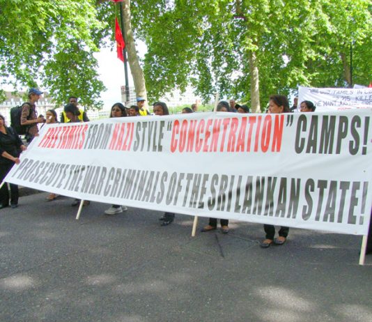 Marchers in London last month demand the freeing of all Tamils from the Sri Lankan Army’s ‘concentration’ camps