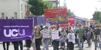 Marching to defend jobs at the London Metropolitan University on May 23 2009