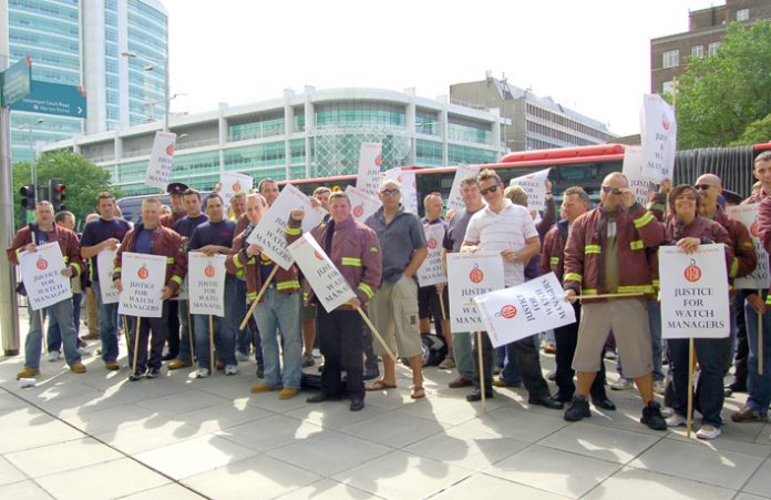 London firefighters ‘Justice for watch managers’ lobby of the fire authority in July last year
