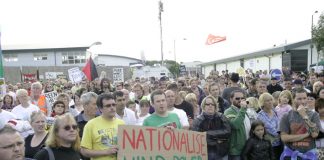 A section of the mass rally on the Isle of Wight supporting the Vestas occupation demand to nationalise the factory to keep it open