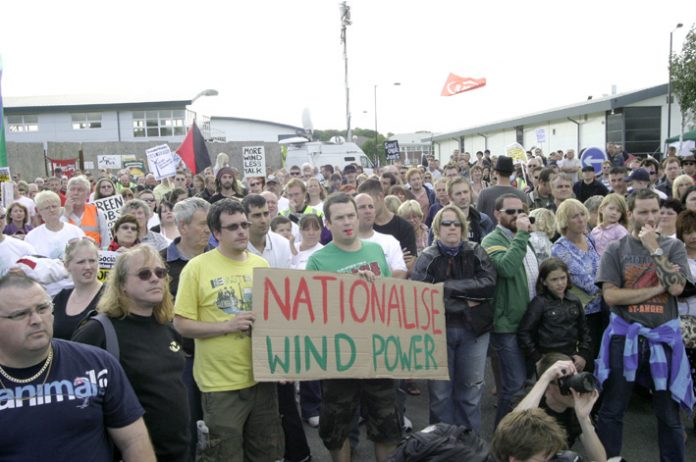 A section of the mass rally on the Isle of Wight supporting the Vestas occupation demand to nationalise the factory to keep it open
