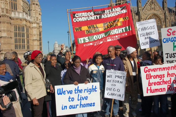 Chagos Islanders demonstrating outside the House of Lords demanding the right to return to Diego Garcia