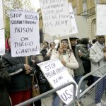 Chagos Islanders demonstrate outside Downing Street in November 2007 demanding to return to their home in Diego Garcia