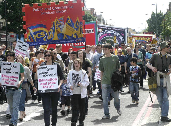 UCU members and students marching earlier this summer against massive cuts at London Metropolitan University in North London. The University its tuition fees next term.