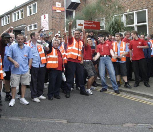 Determined CWU members in Hampstead, north-west London, during strike action in the capital, which continues today