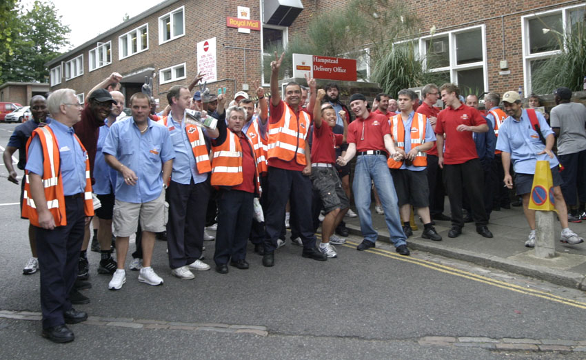 Determined CWU members in Hampstead, north-west London, during strike action in the capital, which continues today