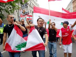 Demonstration in London against the Israeli invasion of Lebanon in July 2006