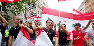Demonstration in London against the Israeli invasion of Lebanon in July 2006