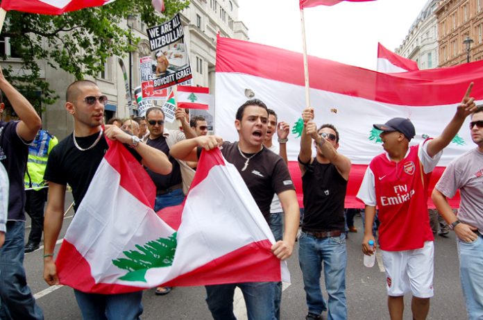 Demonstration in London against the Israeli invasion of Lebanon in July 2006