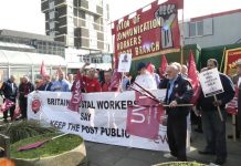 Postal workers demonstrating in Corby earlier this year against the closure of their Mail Centre