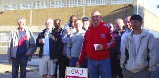 Confident CWU pickets at the Peckham Delivery Office, south east London, last Saturday