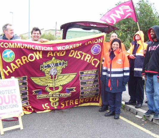 Pickets were in a bouyant mood at the Greenford Mail Centre yesterday morning