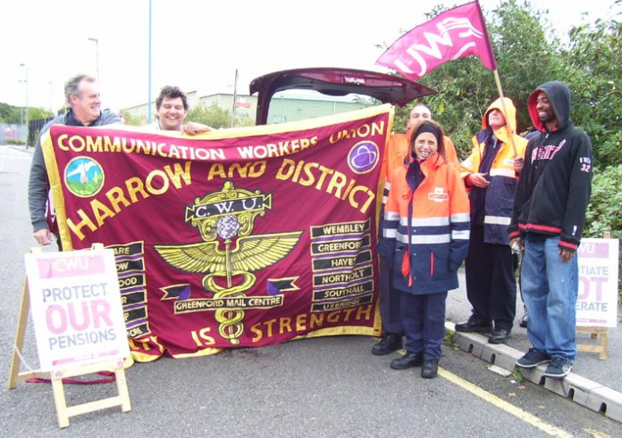 Pickets were in a bouyant mood at the Greenford Mail Centre yesterday morning