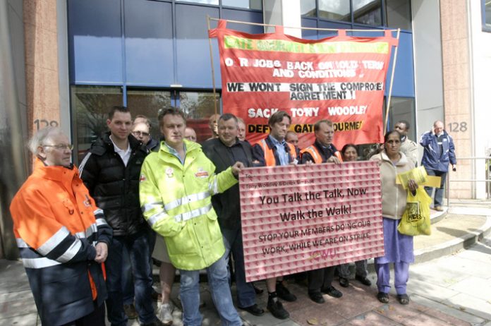 CWU members and officials lobbying the Unite head office displayed their giant postcard to Unite leaders Woodley and Simpson