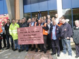 STOP ROYAL MAIL MANAGERS STRIKEBREAKING –200 post workers lobby Unite headquarters Post workers with a clear message for Unite leaders Woodley and Simpson
