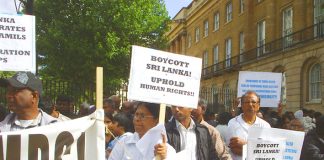 Demonstration outside Downing Street on August 28 against the treatment of Tamils in the internment camps in Sri Lanka