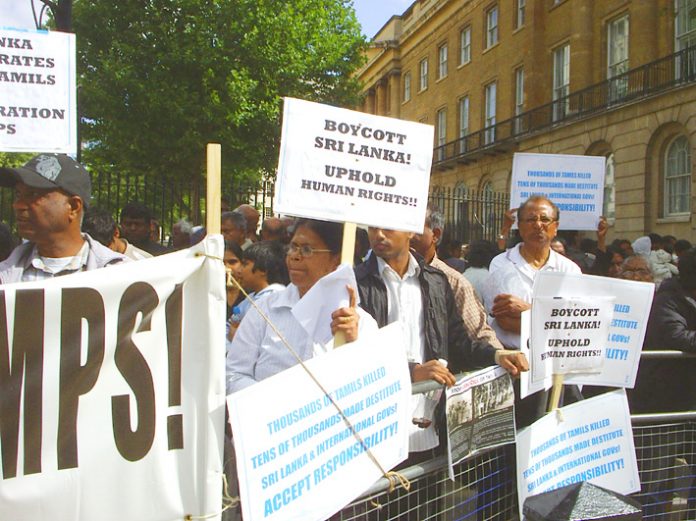 Demonstration outside Downing Street on August 28 against the treatment of Tamils in the internment camps in Sri Lanka