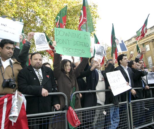 Protest at Downing Street against the Labour Government’s support for Pakistan’s former dictator Musharraf