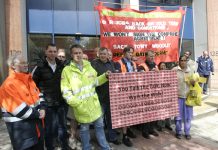 Striking postal workers lobby Unite headquarters to demand leaders Woodley and Simpson stop Unite organised managers