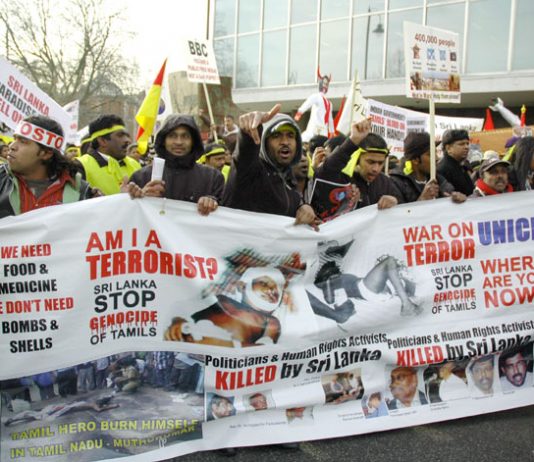 London demonstration against the Sri Lankan Army’s attack on the Tamil population in Sri Lanka