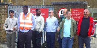 CWU pickets at the Peckham Delivery Office yesterday morning