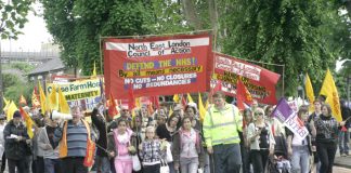 North East London Council of Action demonstration in Enfield demanding that Chase Farm Hospital be kept open