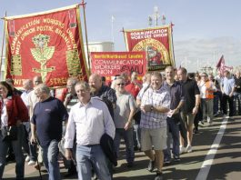 Post workers marching to lobby the Labour Party in Brighton