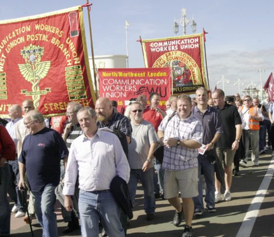 Post workers marching to lobby the Labour Party in Brighton