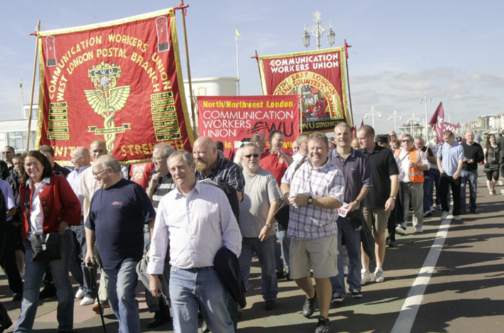 Post workers marching to lobby the Labour Party in Brighton