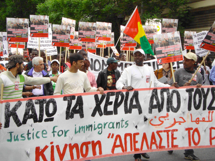 Demonstrators in Athens on May 1st marching in support of immigrant workers
