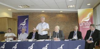 Unite National Officer DAVE OSBORNE opening a TUC fringe meeting on Vauxhall last month. Business Minister Ian Lucas was invited but did not attend