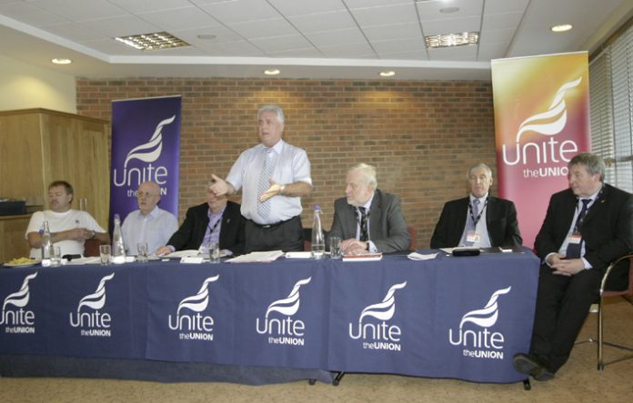 Unite National Officer DAVE OSBORNE opening a TUC fringe meeting on Vauxhall last month. Business Minister Ian Lucas was invited but did not attend