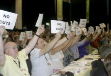 PCS delegates at TUC last month warn Brown ‘No Cuts’