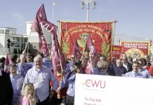 Postal workers demonstrate at the Labour Party conference