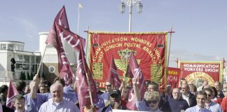 Postal workers demonstrate at the Labour Party conference