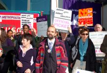 A section of yesterday’s lunchtime rally of striking staff and students outside London Metropolitan University yesterday