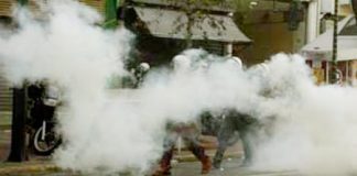 Greek riot police opening fire on the workers’ demonstration with tear gas