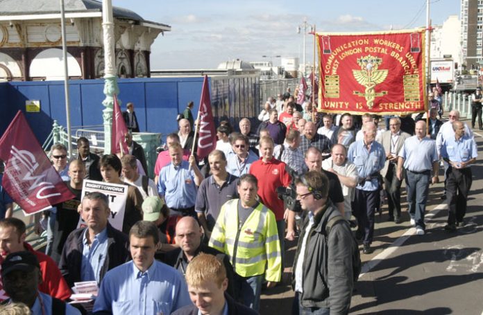 Postal workers demonstrated at the Labour Party Conference, but their case has been dismissed by Brown and Mandelson