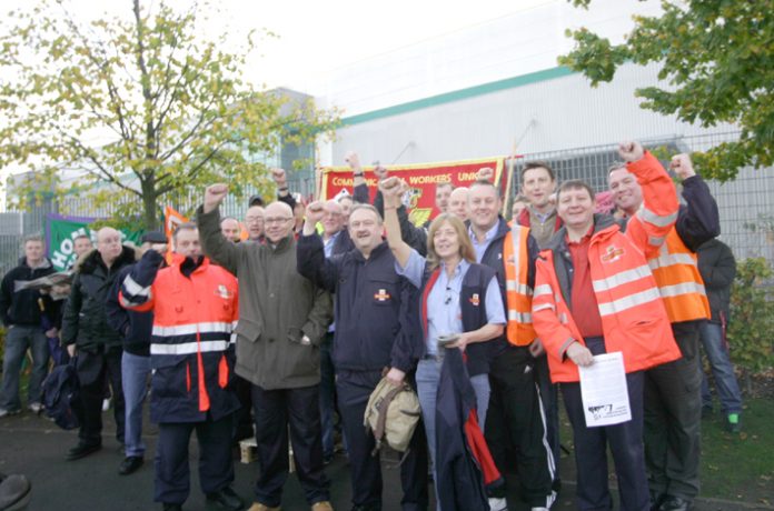 ‘We will win this dispute’ said postal workers picketing the East London Mail Centre at Bromley-by-Bow yesterday morning