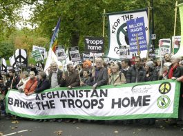 ‘GET THE TROOPS OUT OF AFGHANISTAN!’ – demand 10,000 marchers The front of the over 10,000-strong march in London on Saturday to demand withdrawal of British troops from Afghanistan